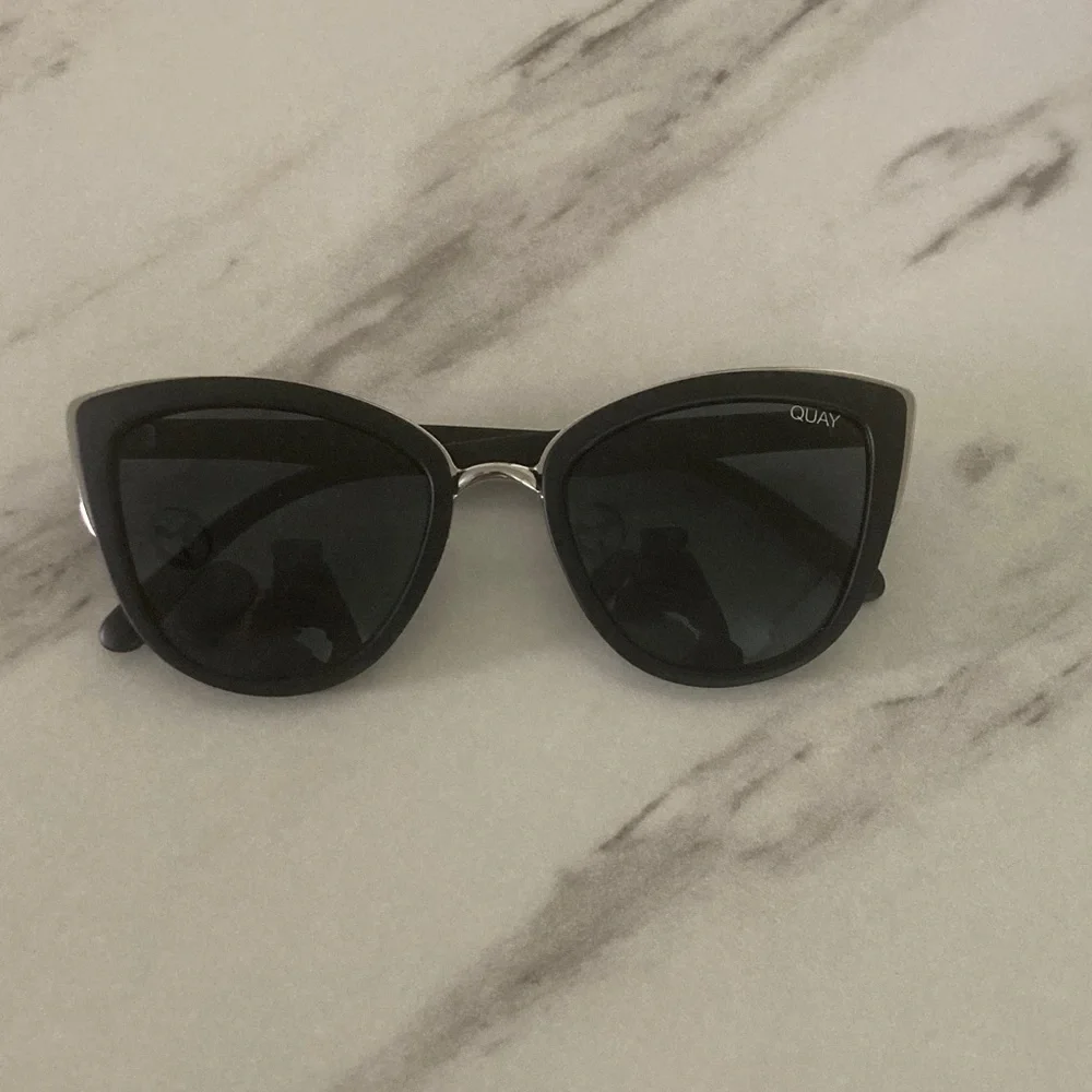 Quay Australia Black Cat Eye Sunglasses with Silver Bridge